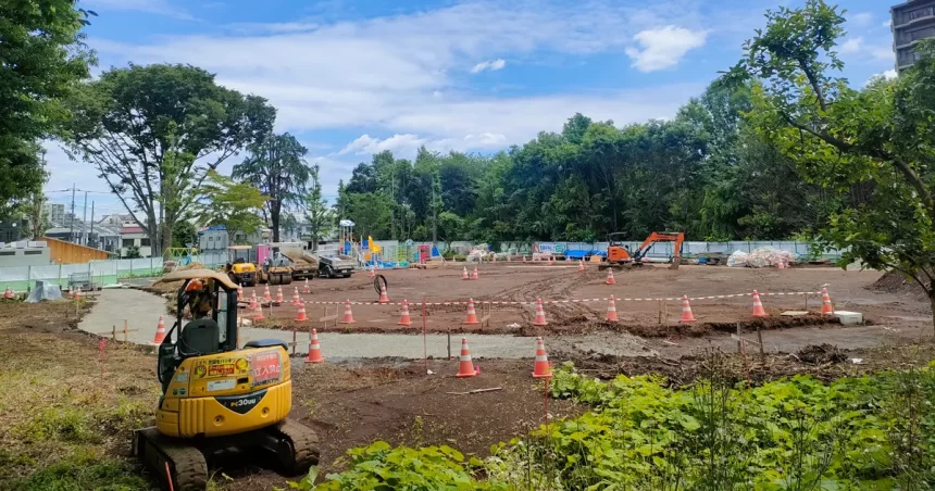 造成中の萩山公園南側エリアのようす（2025年6/1撮影）
